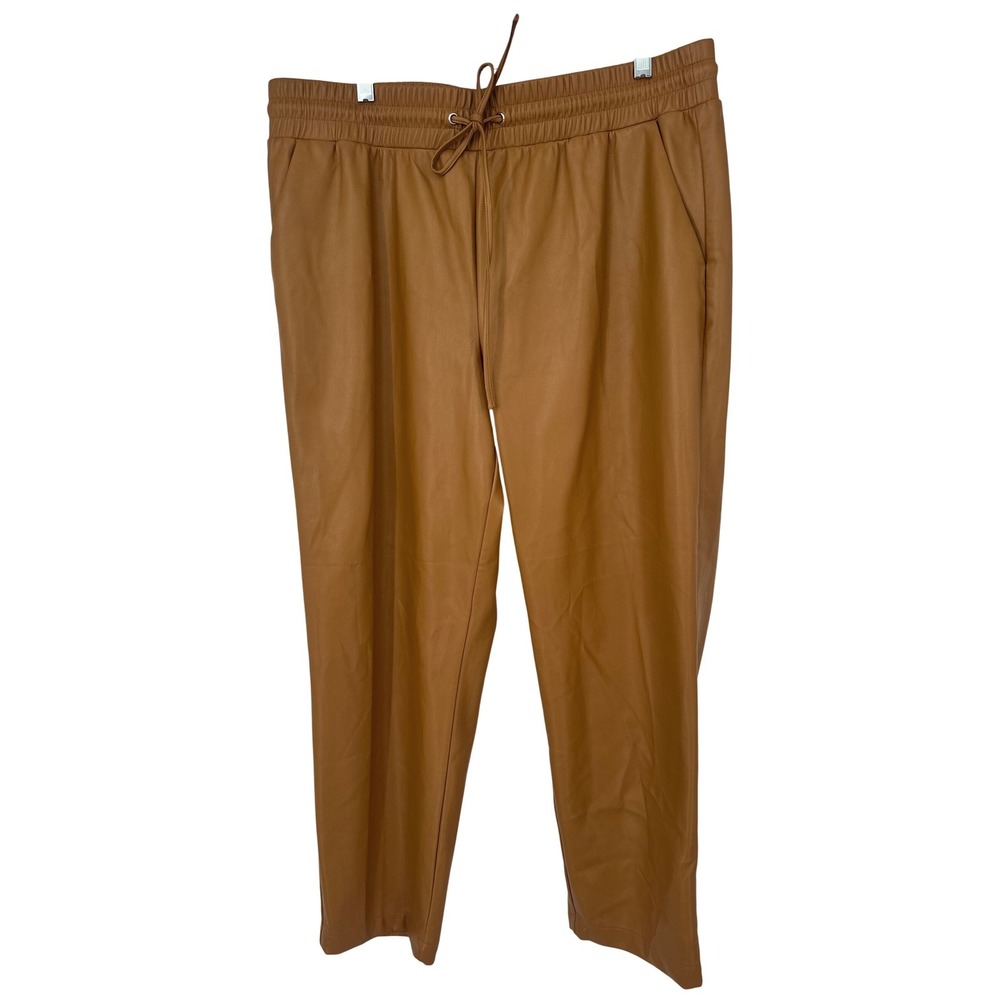 LOFT Faux Leather Joggers Women XL Brown Elastic‎ Waist Drawstring Pockets